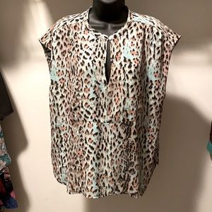 J crew, blue animal print, large blouse